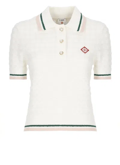 Casablanca Cotton Bouclé Polo Shirt In White