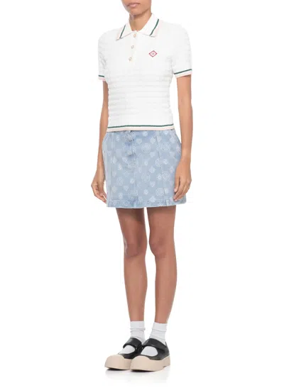 Casablanca Cotton Bouclé Polo Shirt In White