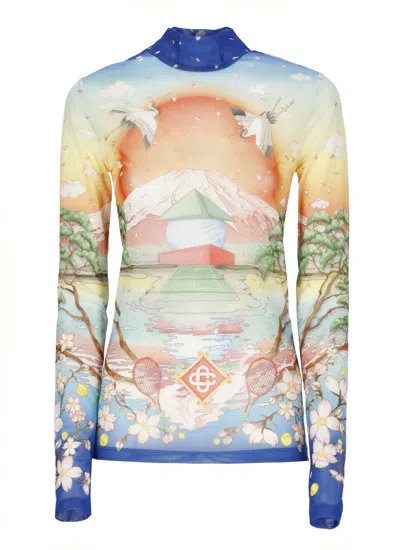 Casablanca "tennis Club" Mesh Top In Animal Print