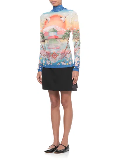 Casablanca "tennis Club" Mesh Top In Animal Print