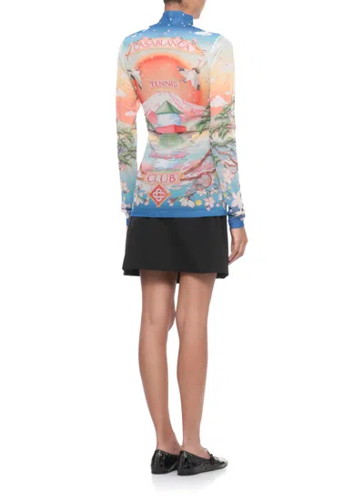 Casablanca "tennis Club" Mesh Top In Animal Print