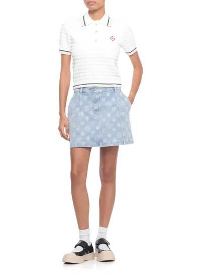 Casablanca Cotton Bouclé Polo Shirt In White