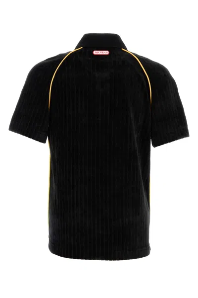Casablanca Ribbed Collar Corduroy Polo Shirt With Short Sleeves In Black