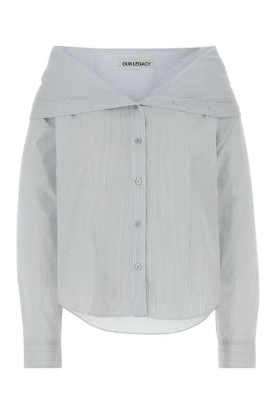 Our Legacy Kaonashi Striped Poplin Shirt With Collapsed Collar In White