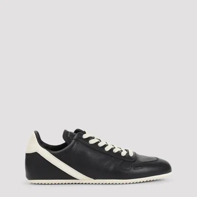 Rick Owens Black Low-top Sneakers With Contrasting Details In Leather Man In Black