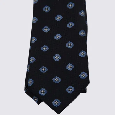 Zegna Patterned Ties With Pointed Tip Design In Blue