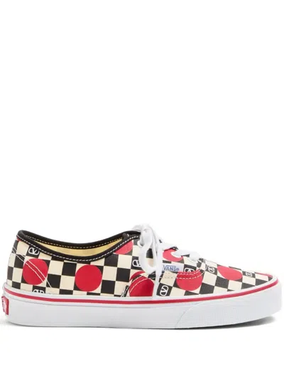 Valentino Garavani And Vans Low-top Trainer In Fabric With Vlogo Checkerboard Print And Polka Dot De In Neutral