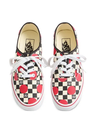 Valentino Garavani And Vans Low-top Trainer In Fabric With Vlogo Checkerboard Print And Polka Dot De In Neutral
