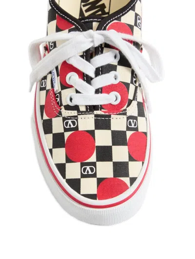 Valentino Garavani And Vans Low-top Trainer In Fabric With Vlogo Checkerboard Print And Polka Dot De In Neutral