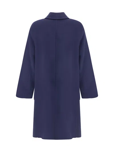 Tory Burch Jacquard Wool Coat With Monogram T In Blue