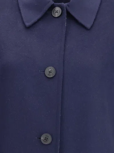 Tory Burch Jacquard Wool Coat With Monogram T In Blue