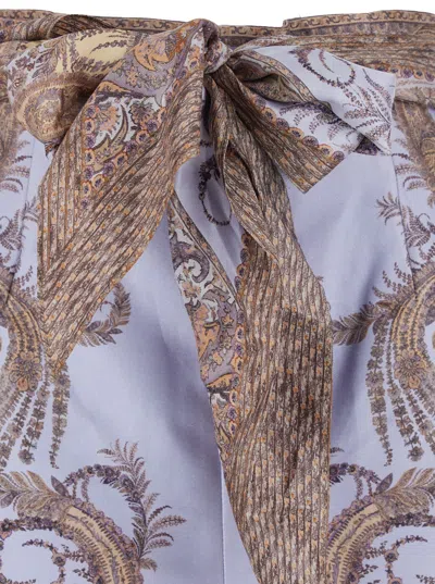 Zimmermann Multicolor Shorts With Belt And All-over Paisley Print In Silk And Cotton Woman In Brown