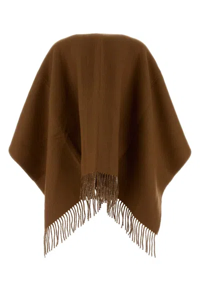 Fendi Women Biscuit Wool Blend Reversible Cape In Brown