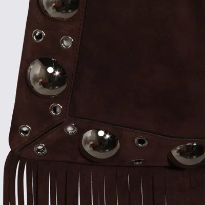 Valentino Fringed Suede Shoulder Bag With Adjustable Strap In Brown
