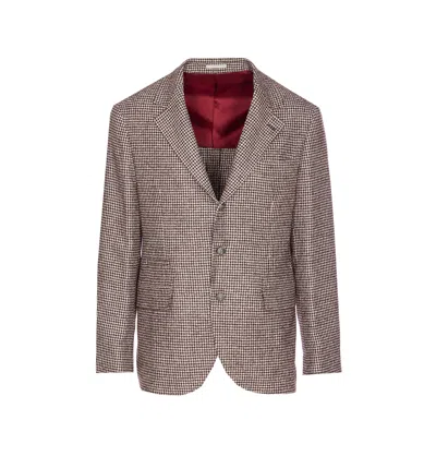 Brunello Cucinelli Houndstooth Wool Blend Single-breasted Blazer In Brown