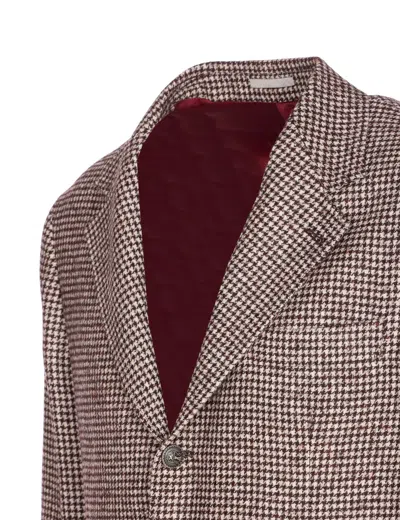 Brunello Cucinelli Houndstooth Wool Blend Single-breasted Blazer In Brown