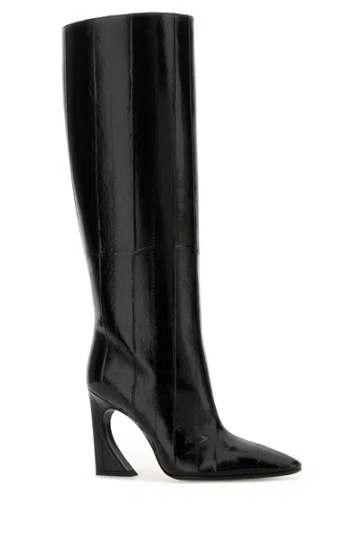 Fendi Arco Leather Knee High Boots Sculptural Heel In Black