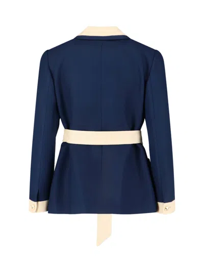 Valentino Blue/ivory Jacket With Belt In Blue