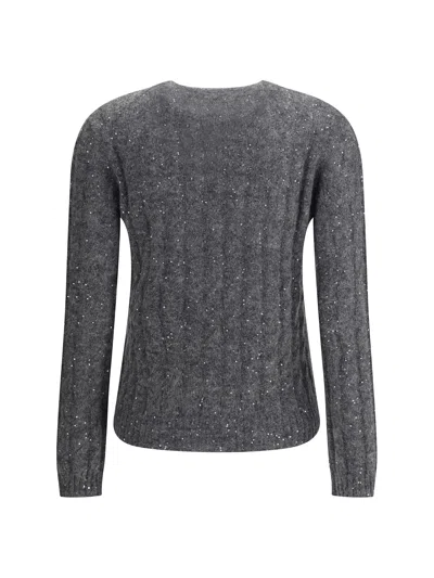 Brunello Cucinelli Dazzling Cables Sweater In Mohair, Cotton And Wool In Gray