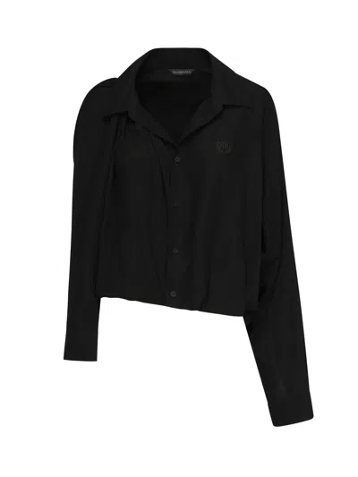 Balenciaga One-shoulder Poplin Shirt In Black