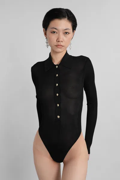 Self-portrait Self Portrait Women Black Viscose Knit Long-sleeved Bodysuit In Black
