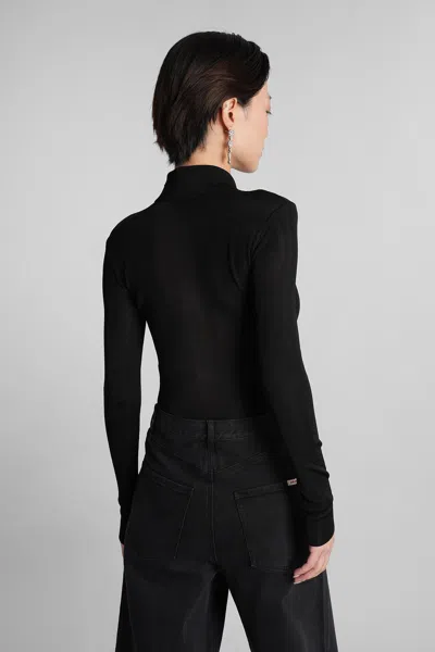 Self-portrait Self Portrait Women Black Viscose Knit Long-sleeved Bodysuit In Black