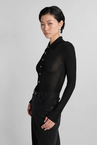 Self-portrait Self Portrait Women Black Viscose Knit Long-sleeved Bodysuit In Black