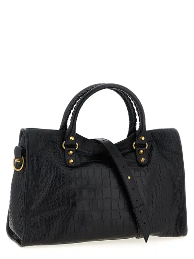 Balenciaga Medium Le City Crocodile-embossed Top-handle Tote Bag In Black