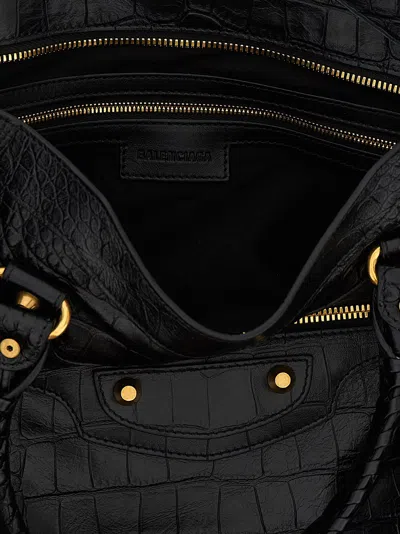 Balenciaga Medium Le City Crocodile-embossed Top-handle Tote Bag In Black