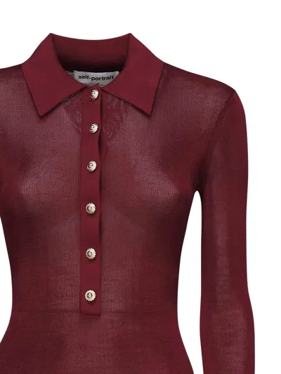 Self-portrait Burgundy Bodysuit With Collar And Front Buttons Self Portrait In Burgundy