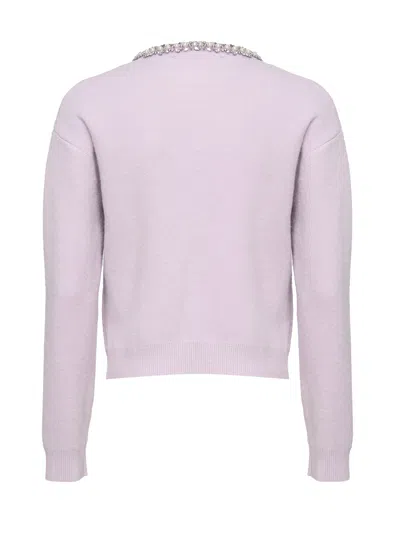 Self-portrait Knitted Cardigan With Crystals In Purple