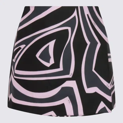 Pucci Wrap Mini Skirt In Silk Twill With Marmo Print In Black