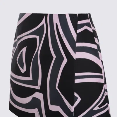 Pucci Wrap Mini Skirt In Silk Twill With Marmo Print In Black