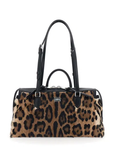 Dolce & Gabbana Animal Print Leather Vittoria Top Handle Bag In Animal Print