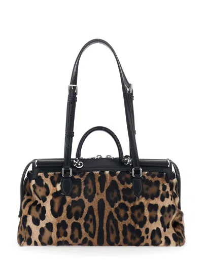 Dolce & Gabbana Animal Print Leather Vittoria Top Handle Bag In Animal Print