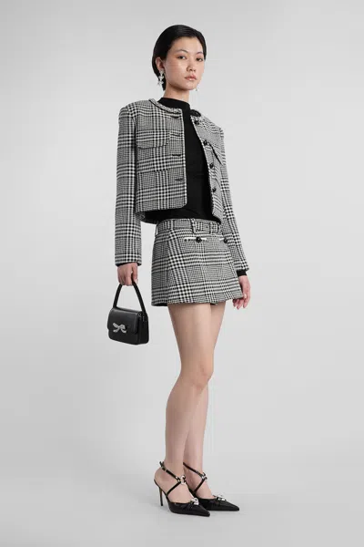 Self-portrait Houndstooth Wool Blend Mini Skirt In Black