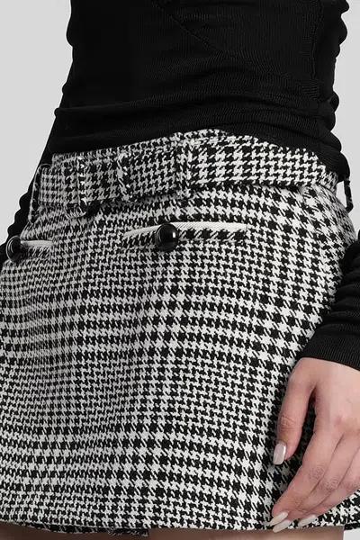Self-portrait Houndstooth Wool Blend Mini Skirt In Black