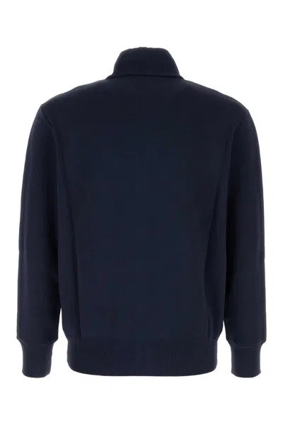 Autry High-collar Blue Jacket With Vertical Stripes And Ribbed Cuffs In Black