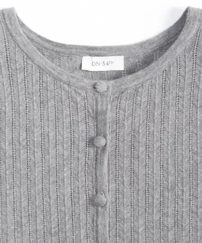 On 34th Women's Puff-shoulder Pointelle-knit Cardigan, Macy's Exclusive In Gray