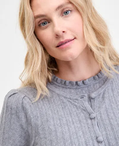 On 34th Women's Puff-shoulder Pointelle-knit Cardigan, Macy's Exclusive In Gray