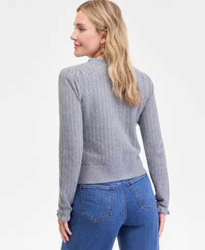 On 34th Women's Puff-shoulder Pointelle-knit Cardigan, Macy's Exclusive In Gray