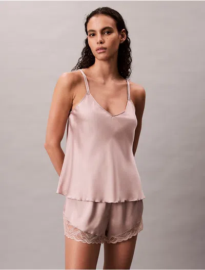 Calvin Klein Womens Satin Camisole Lace Shorts Sold Seperates In Neutral