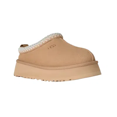 Ugg Tazz Wool-blend Fleece-lined Embroidered Suede Platform Slippers In Nude
