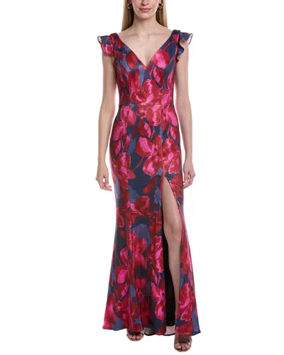 Rene Ruiz Ruffle Cap Sleeve Gown In Multi