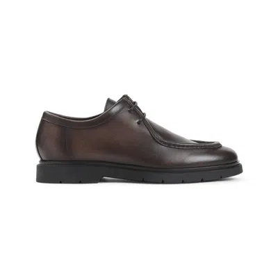 Kiton Black Leather Lace Up Shoes In Brown
