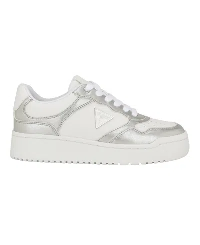 Guess Women's Miram Platform Lace-up Court Sneakers In White
