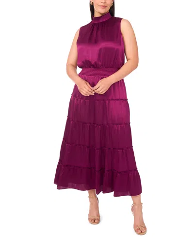 Msk Women's High Neck Tiered Smocked Waist Maxi Dress In Purple