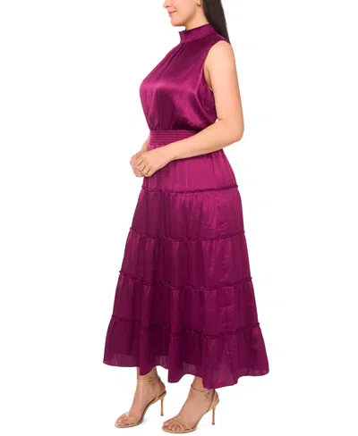 Msk Women's High Neck Tiered Smocked Waist Maxi Dress In Purple