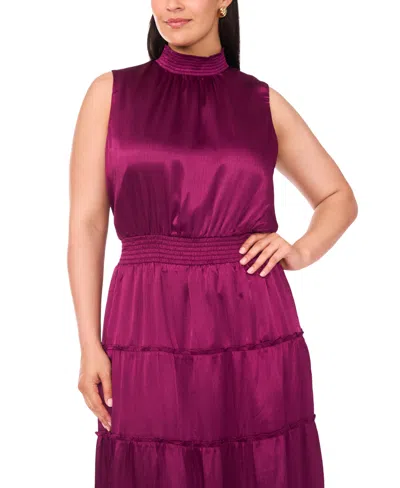 Msk Women's High Neck Tiered Smocked Waist Maxi Dress In Purple