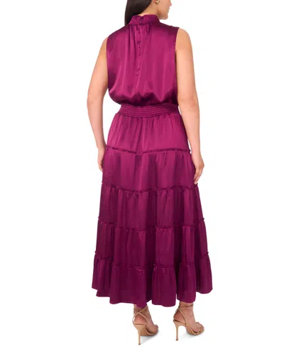 Msk Women's High Neck Tiered Smocked Waist Maxi Dress In Purple